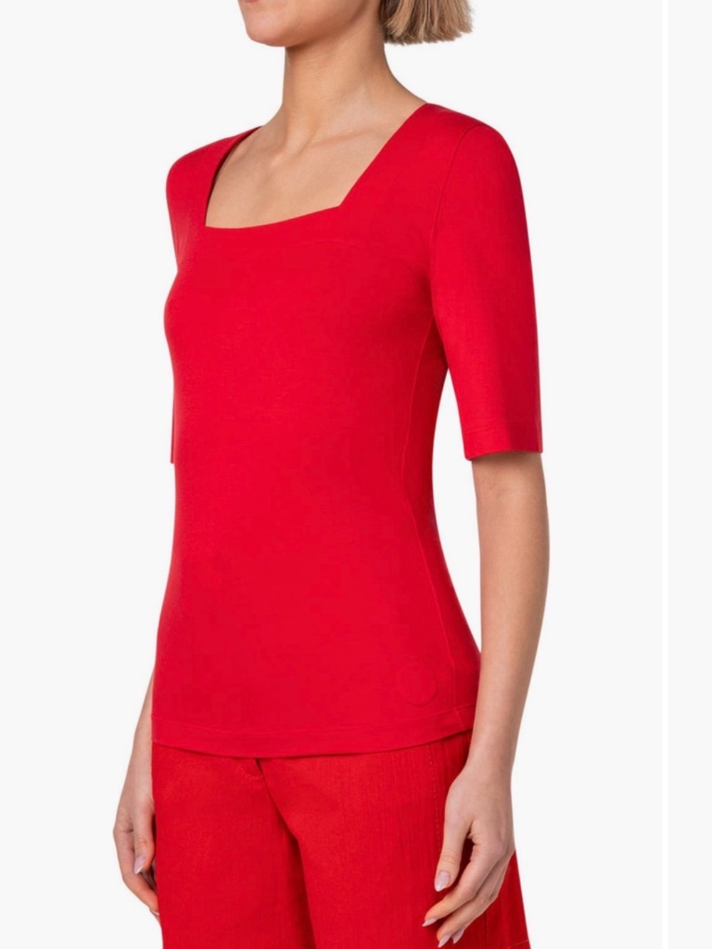 Akris Punto Red Square Neck  short sleeves Top Shirt size 6